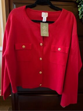 H&M Red Gold-Button Pocket Blazer Jacket